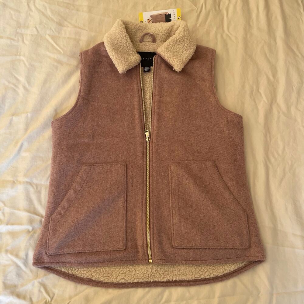 Sanctuary Sherpa Lined Vest Mauve Front Zip Teddy Cozy NWT